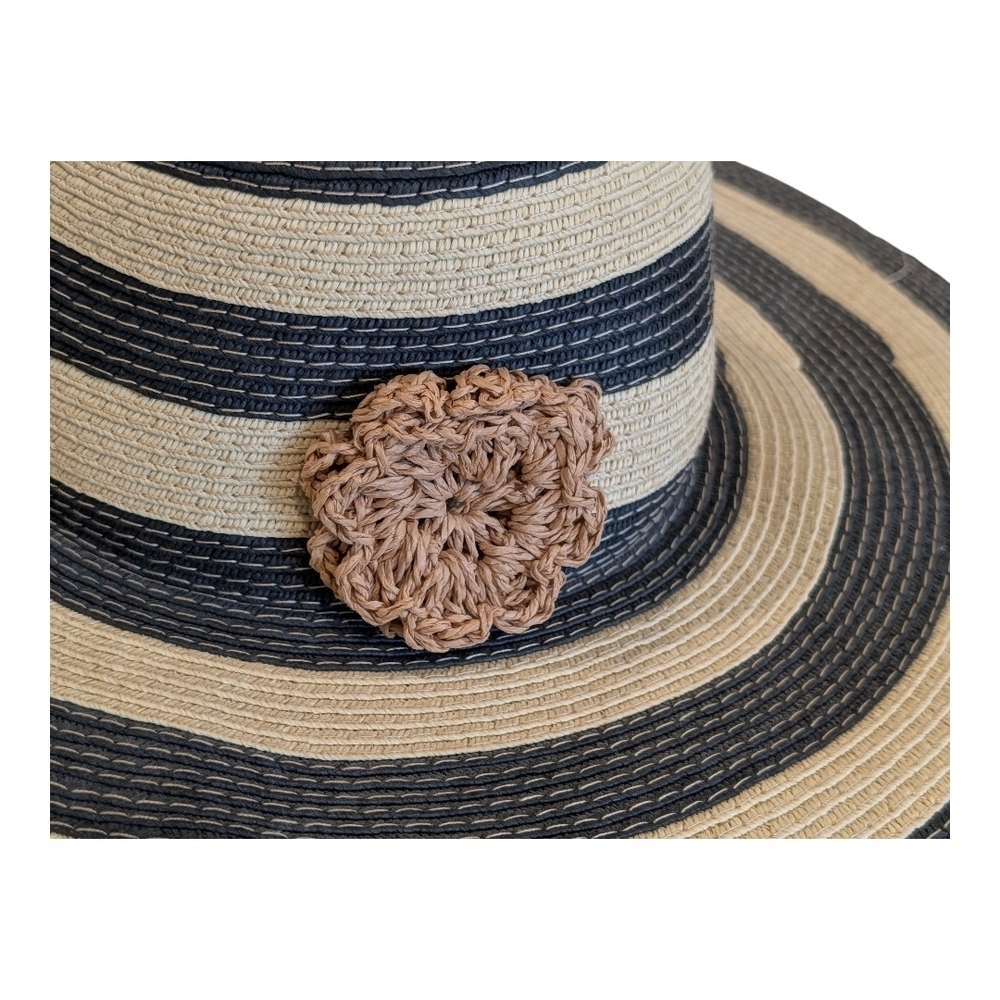 D&Y Black and Tan Striped Hat with Floral Detail - Picture 6 of 6